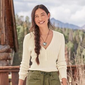 Sundance Averie Rib Knit Henley Sweater - Cream/Ivory - Size M